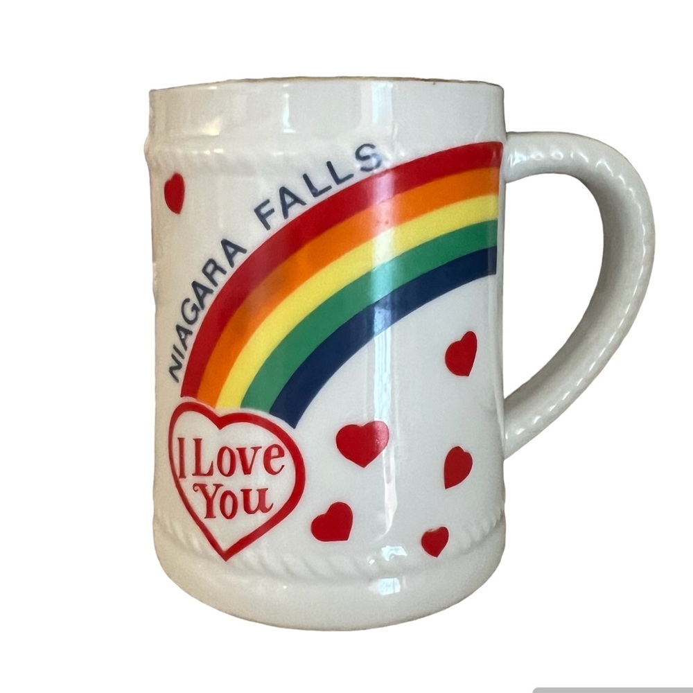 Vintage Rainbow 80s NIAGRA FALLS Mug i‎ love you 4" made In Japan